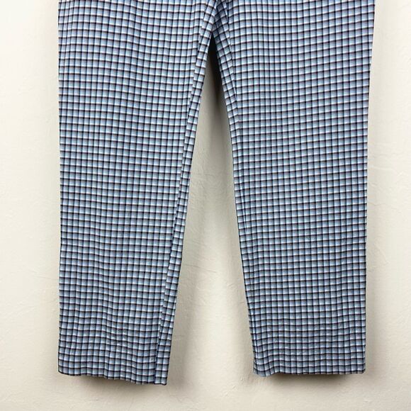 Theory Classic Gingham Plaid Slim Straight Ankle Pant - Light Blue & White - Picture 5 of 8